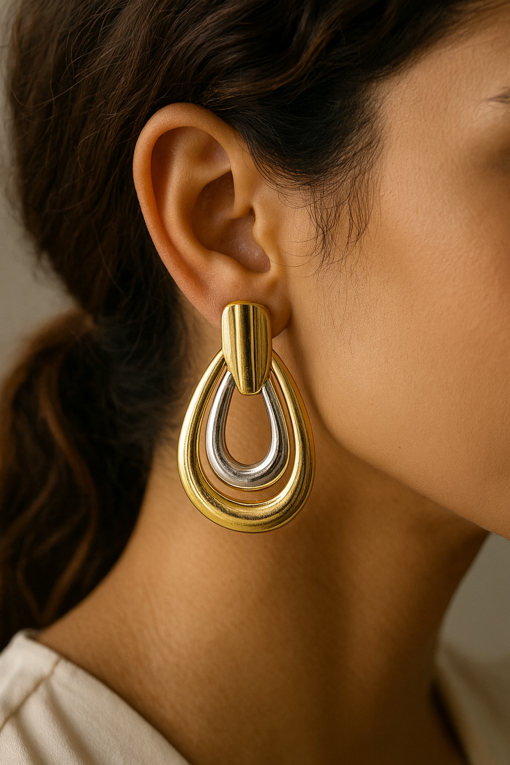 LZ-87 Valenza Anti-Tarnish Dual Tone Statement Earrings