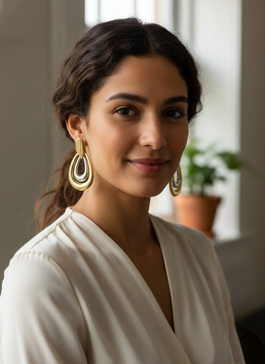 LZ-87 Valenza Anti-Tarnish Dual Tone Statement Earrings