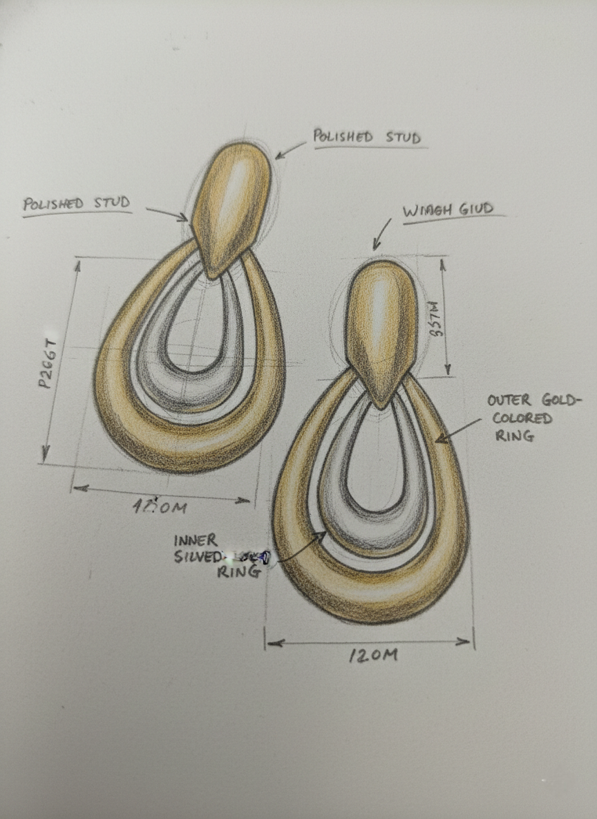 LZ-87 Valenza Anti-Tarnish Dual Tone Statement Earrings