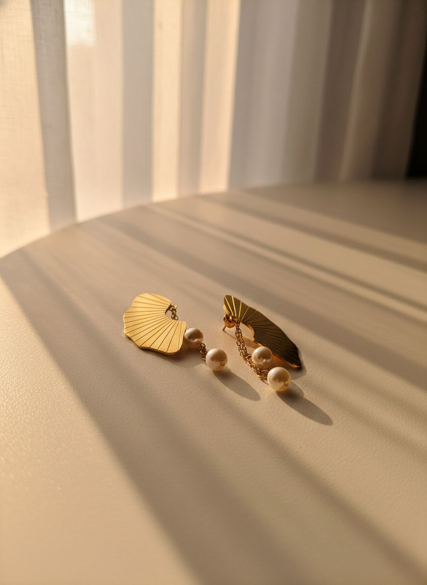 LZ-88 Anti-Tarnish Fan Pearl Drop Earrings
