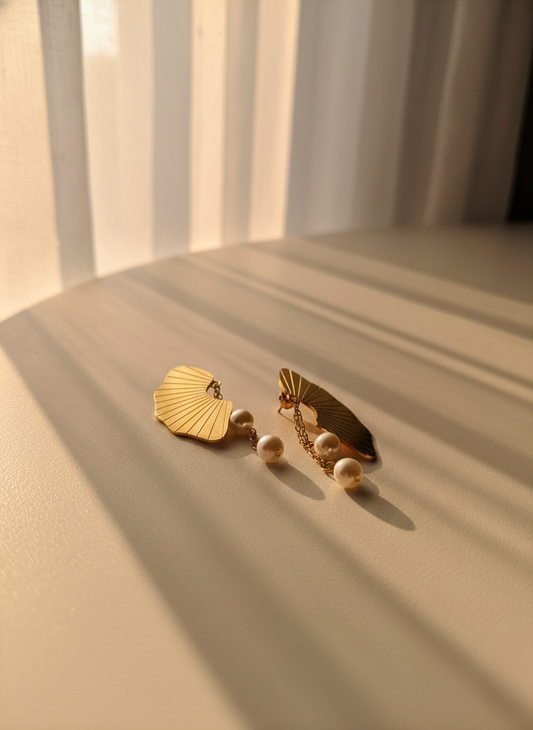 LZ-88 Anti-Tarnish Fan Pearl Drop Earrings