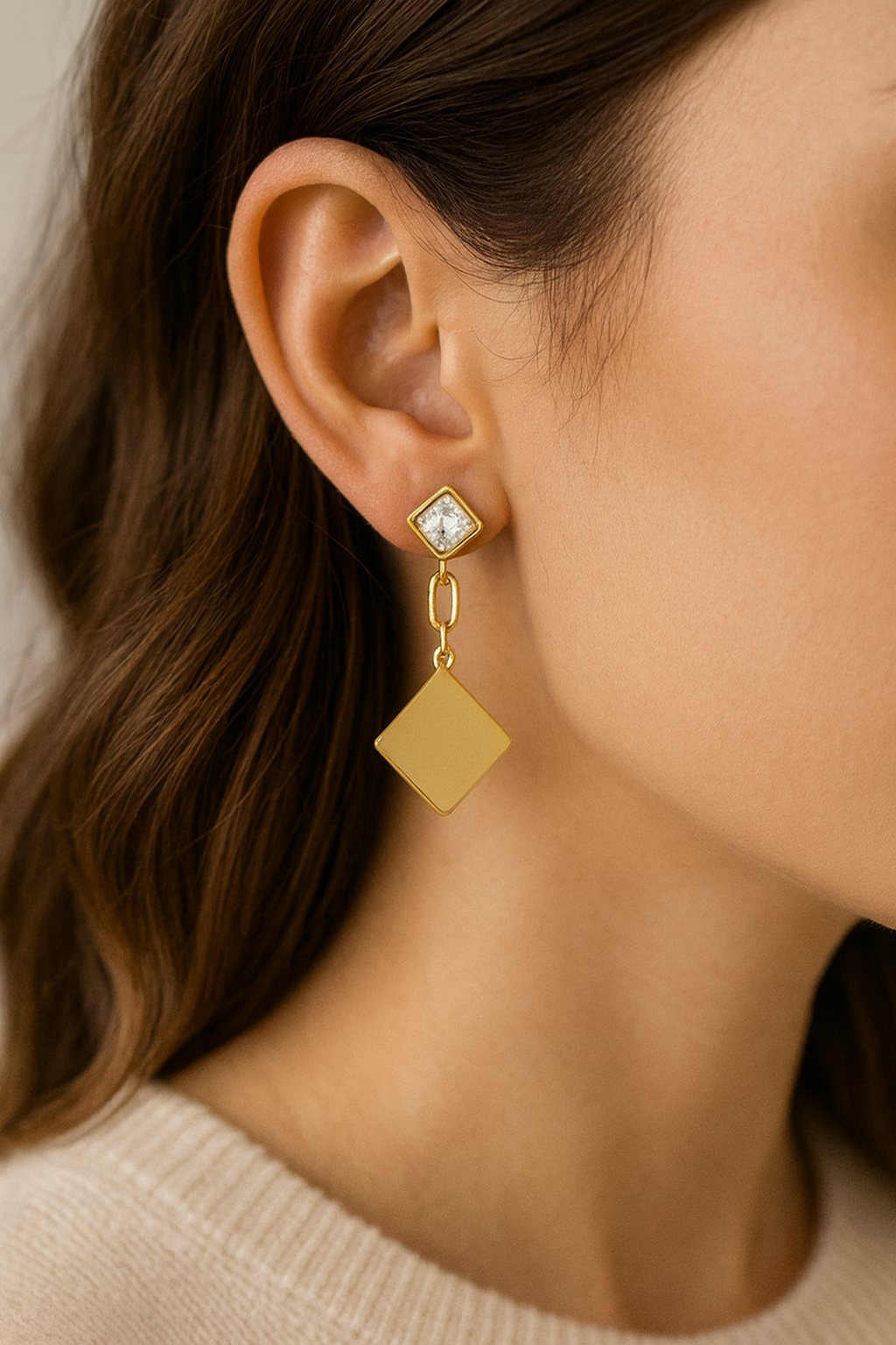 LZ-89 Anti-Tarnish Diamond Shape Drop Earrings