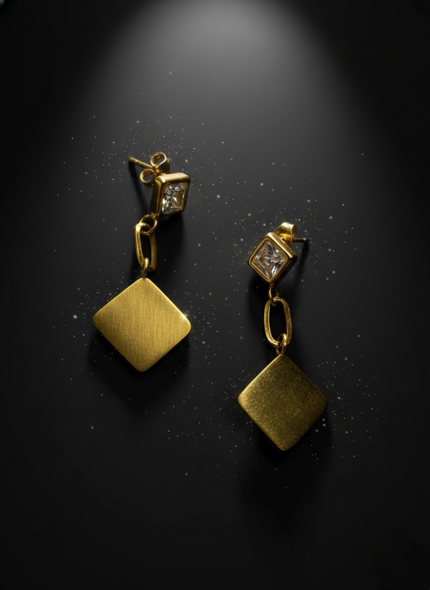 LZ-89 Anti-Tarnish Diamond Shape Drop Earrings