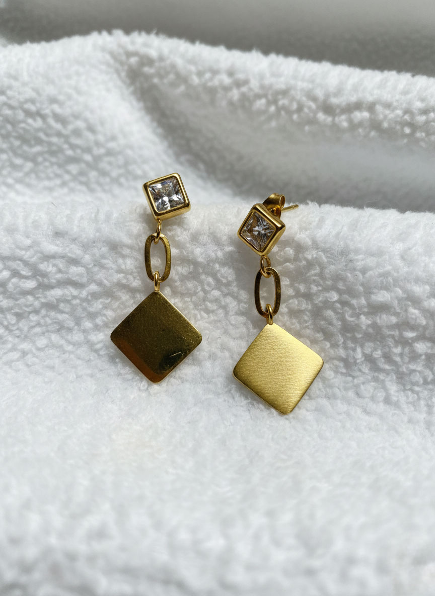 LZ-89 Anti-Tarnish Diamond Shape Drop Earrings