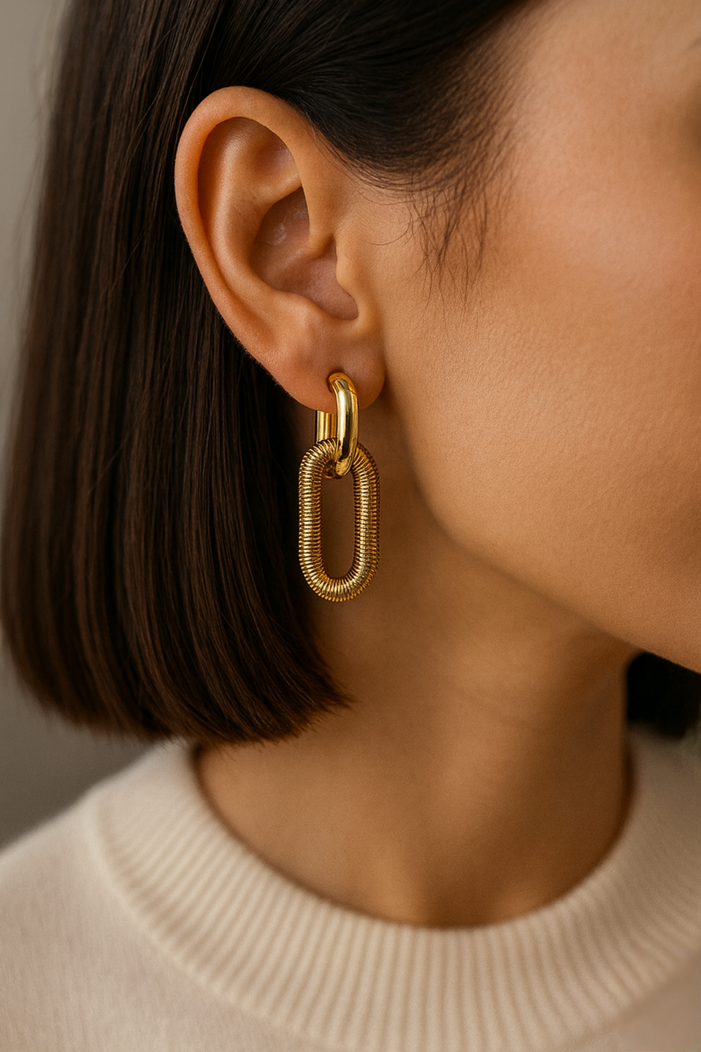 LZ-90 Bold Oval Link Anti-Tarnish Drop Earrings