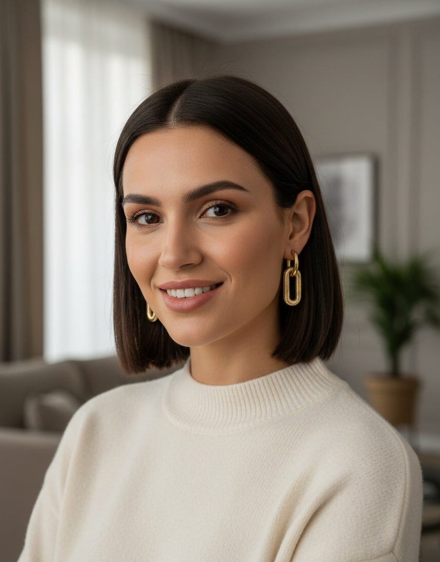 LZ-90 Bold Oval Link Anti-Tarnish Drop Earrings