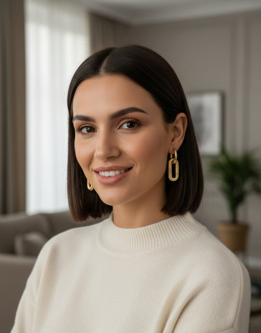 LZ-90 Bold Oval Link Anti-Tarnish Drop Earrings