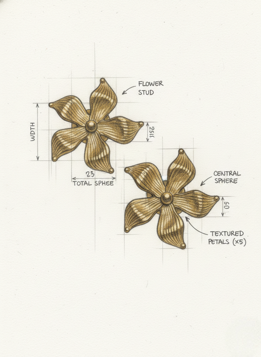 LZ-91 Elegant Textured Floral Anti-Tarnish Stud Earrings