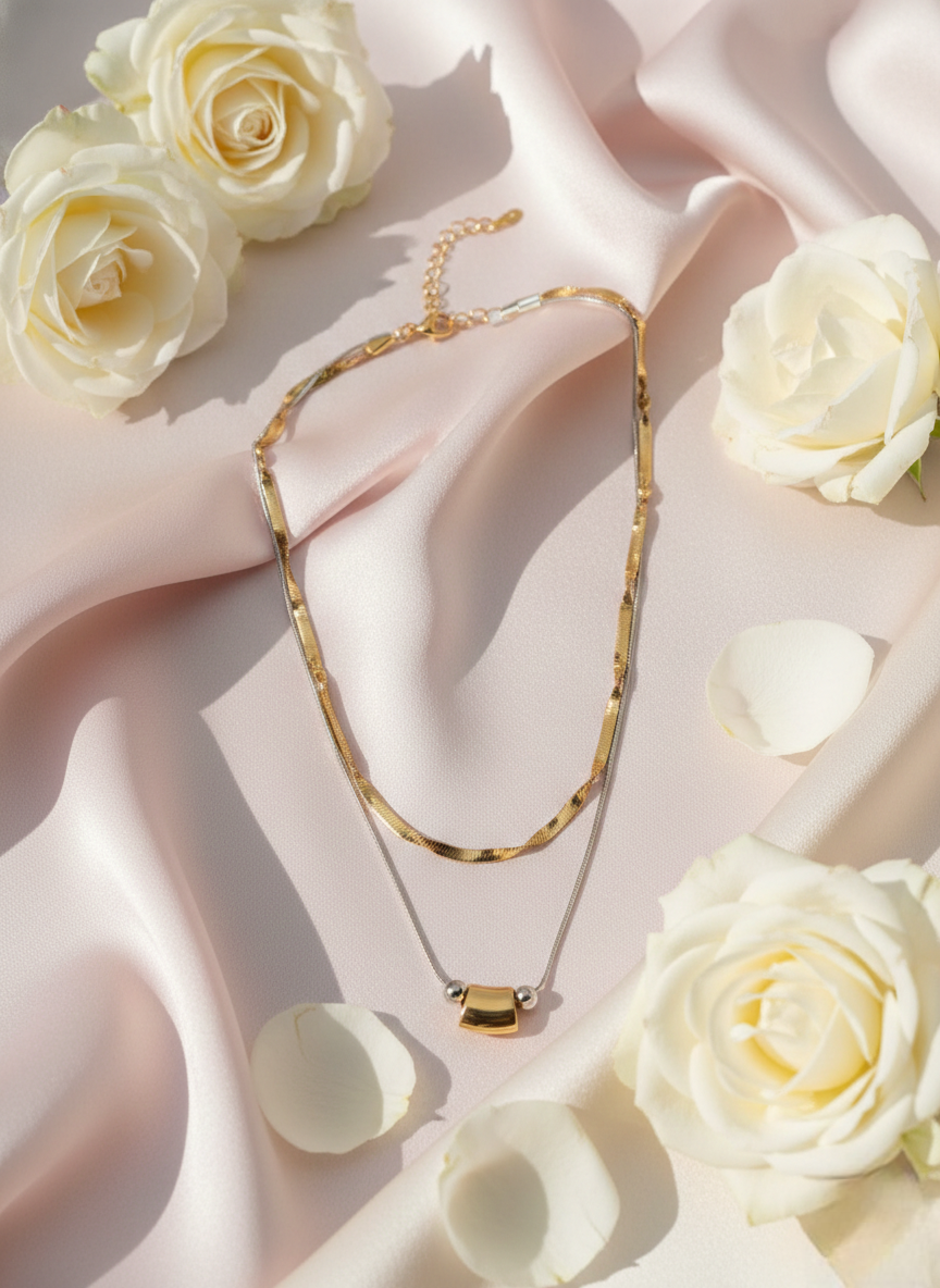 LZ-92 Layered Anti-Tarnish Minimalist Dual Chain Necklace