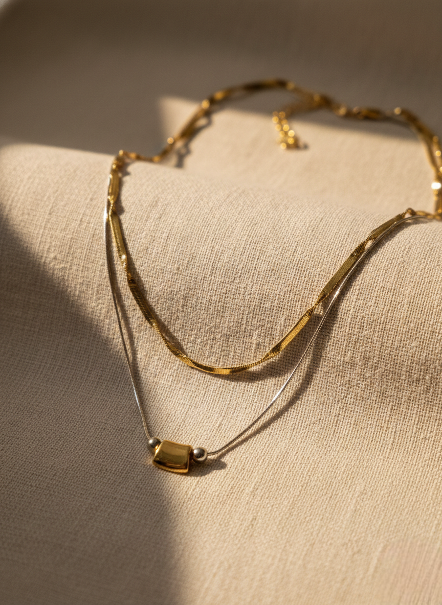 LZ-92 Layered Anti-Tarnish Minimalist Dual Chain Necklace