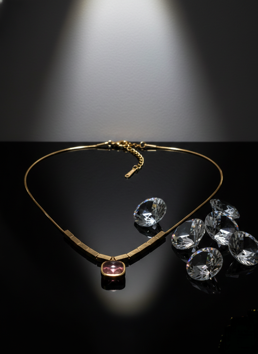 LZ-94 Anti-Tarnish Pendant Necklace with Square Crystal Charm