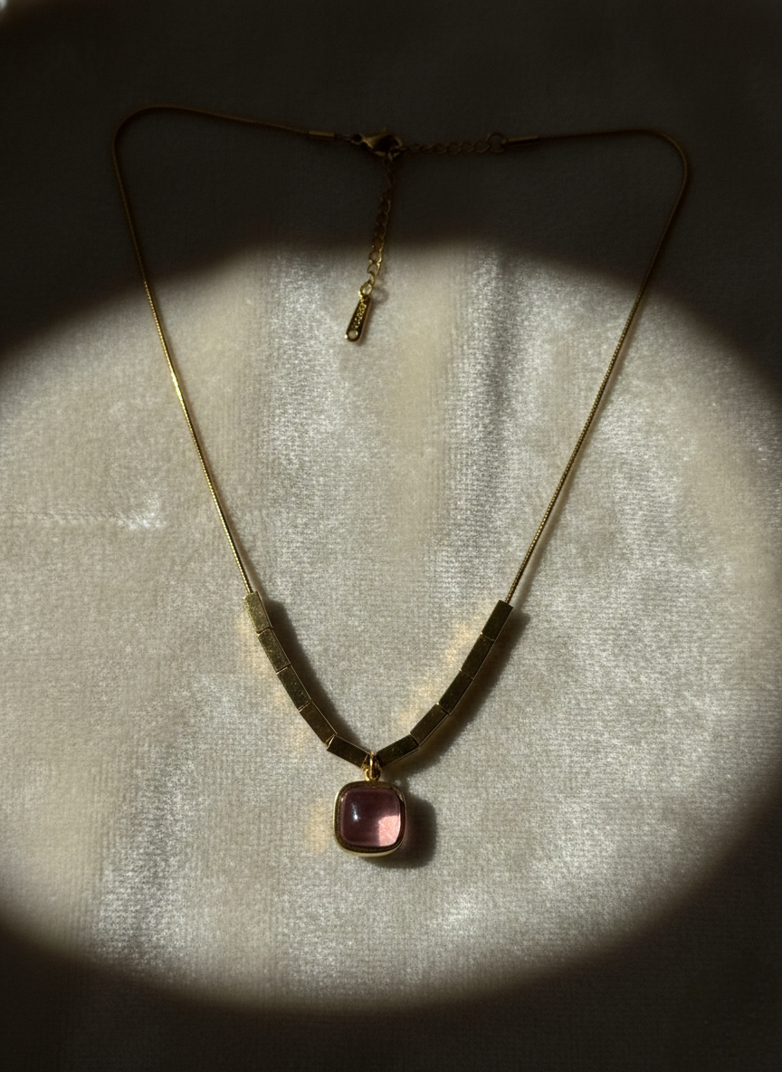 LZ-94 Anti-Tarnish Pendant Necklace with Square Crystal Charm