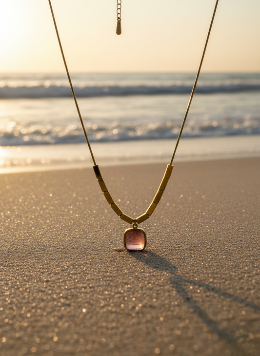 LZ-94 Anti-Tarnish Pendant Necklace with Square Crystal Charm