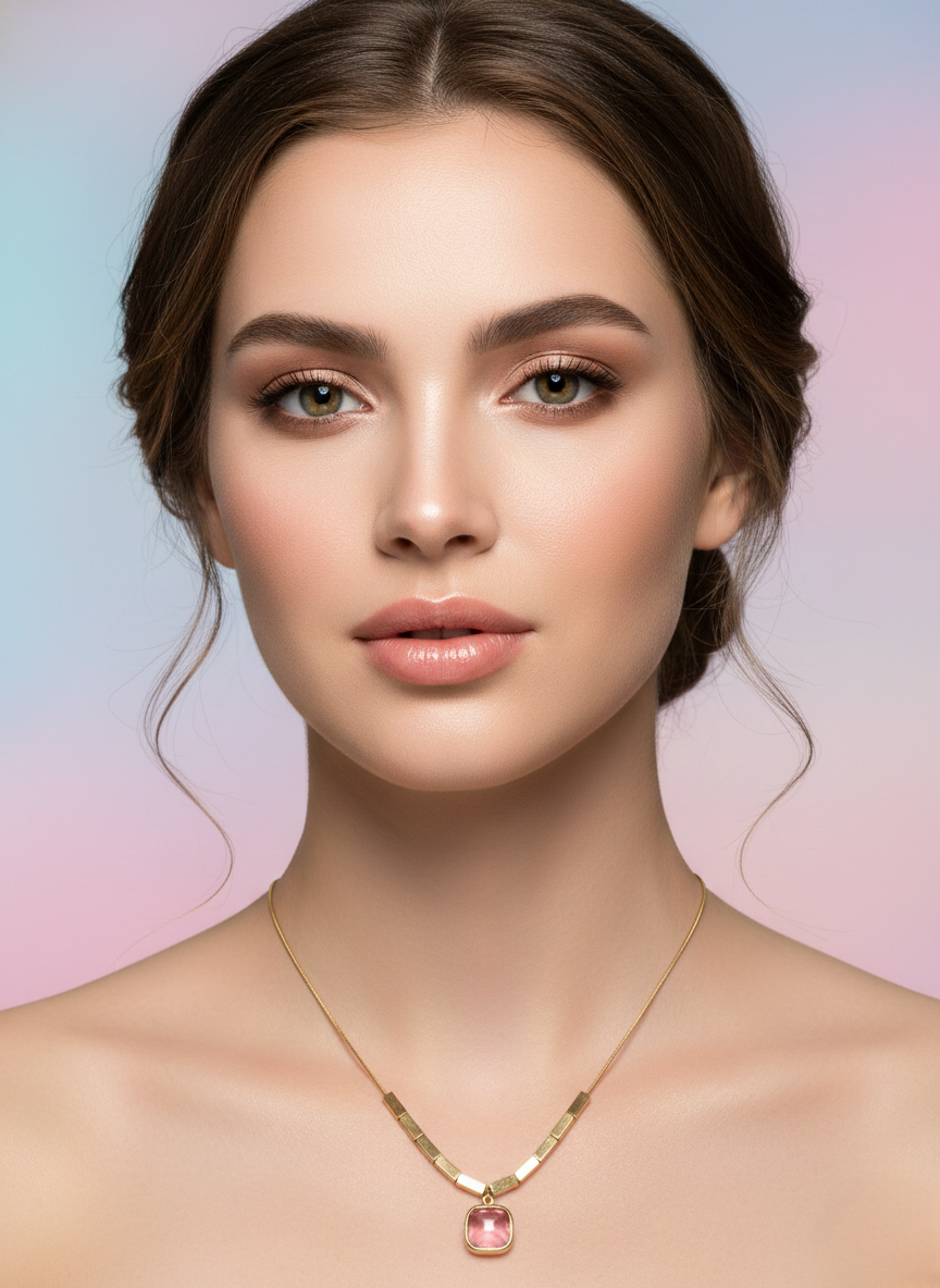 LZ-94 Anti-Tarnish Pendant Necklace with Square Crystal Charm