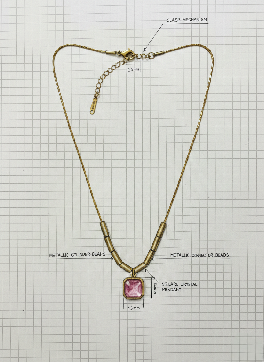 LZ-94 Anti-Tarnish Pendant Necklace with Square Crystal Charm