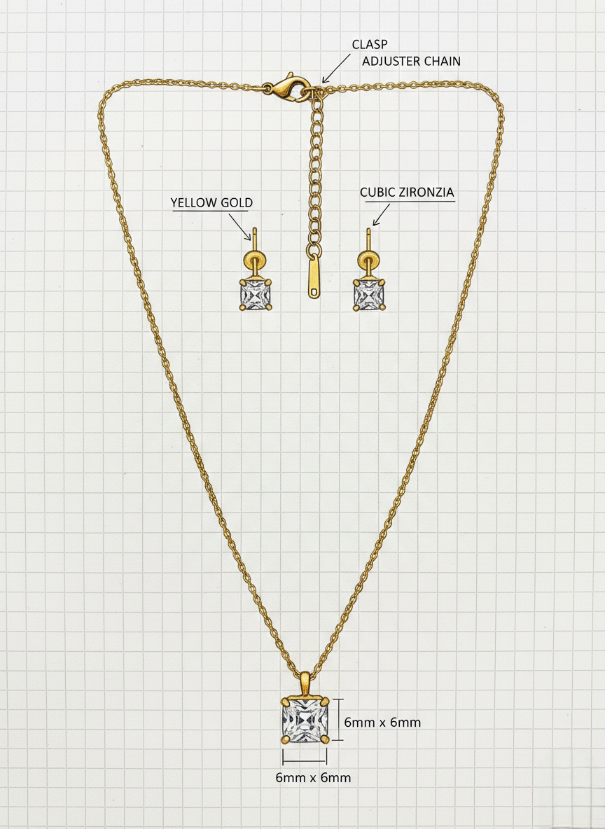 LZ-100 Elara Anti-Tarnish Solitaire Necklace & Stud Set