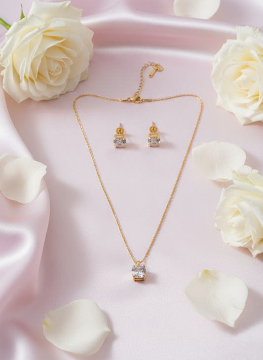 LZ-100 Elara Anti-Tarnish Solitaire Necklace & Stud Set