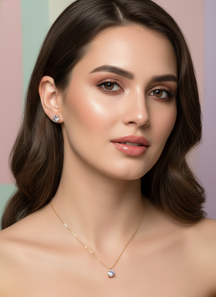 LZ-100 Elara Anti-Tarnish Solitaire Necklace & Stud Set