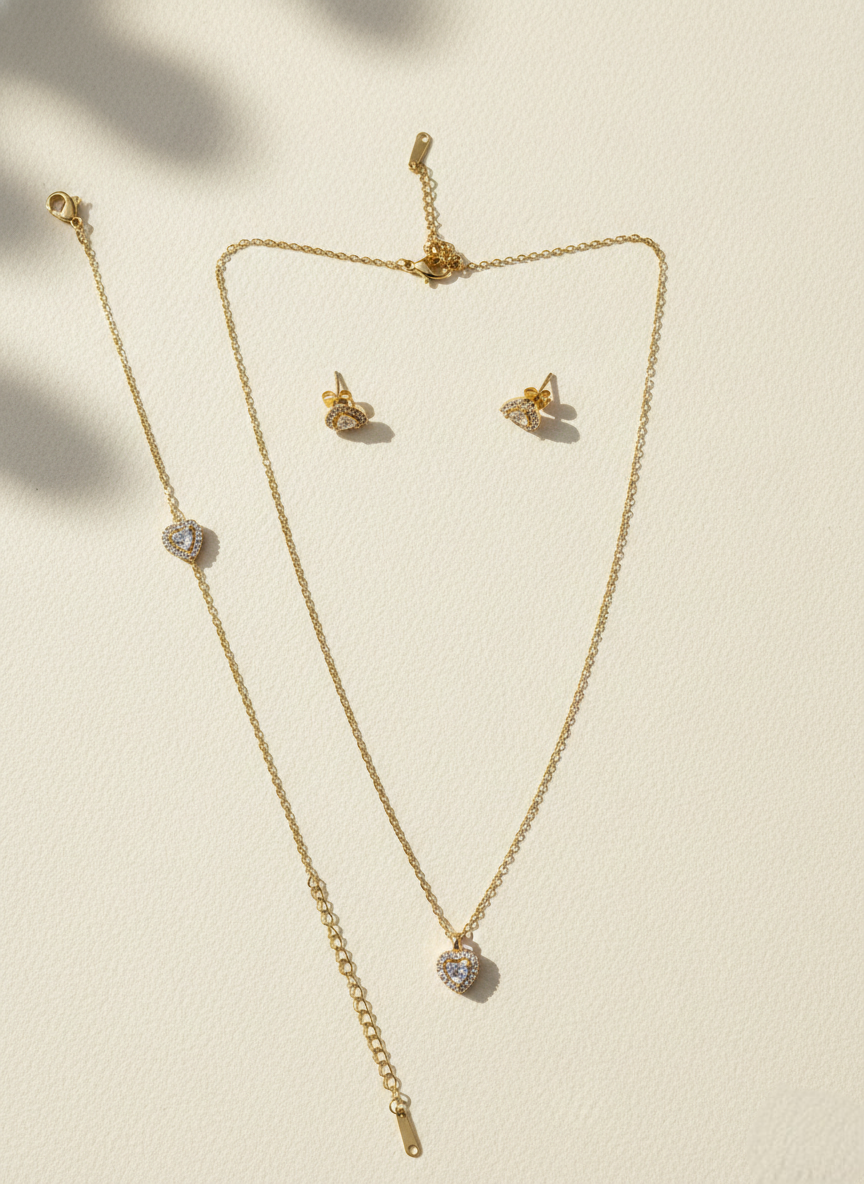 LZ-101 Amora Anti-Tarnish Heart Pendant Set