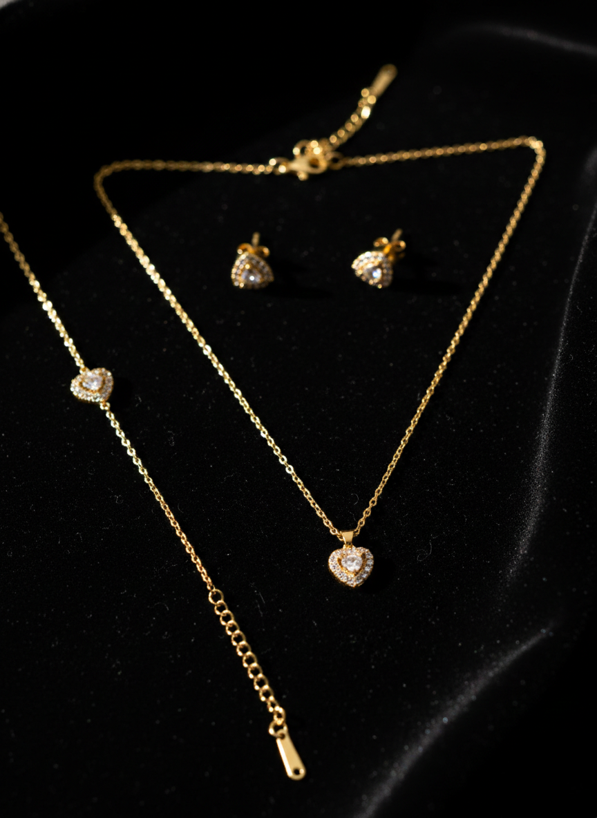 LZ-101 Amora Anti-Tarnish Heart Pendant Set