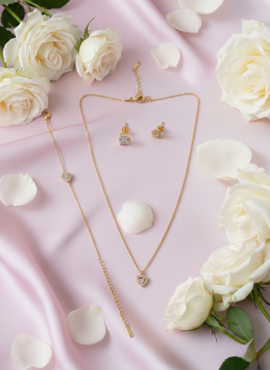 LZ-101 Amora Anti-Tarnish Heart Pendant Set