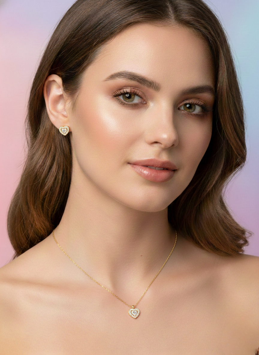 LZ-101 Amora Anti-Tarnish Heart Pendant Set