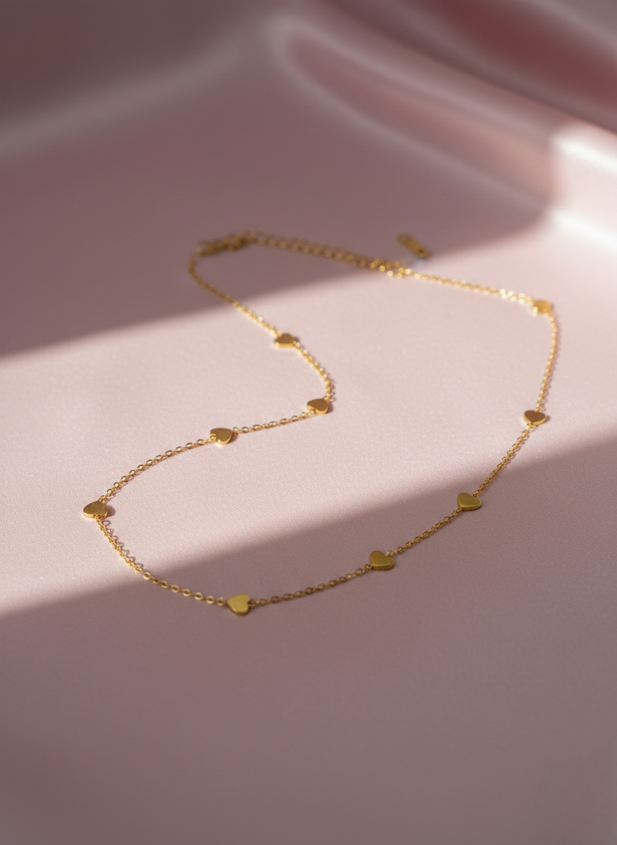 LZ-103 Serena Anti-Tarnish Mini Heart Station Necklace