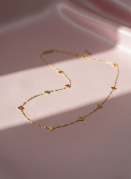 LZ-103 Serena Anti-Tarnish Mini Heart Station Necklace