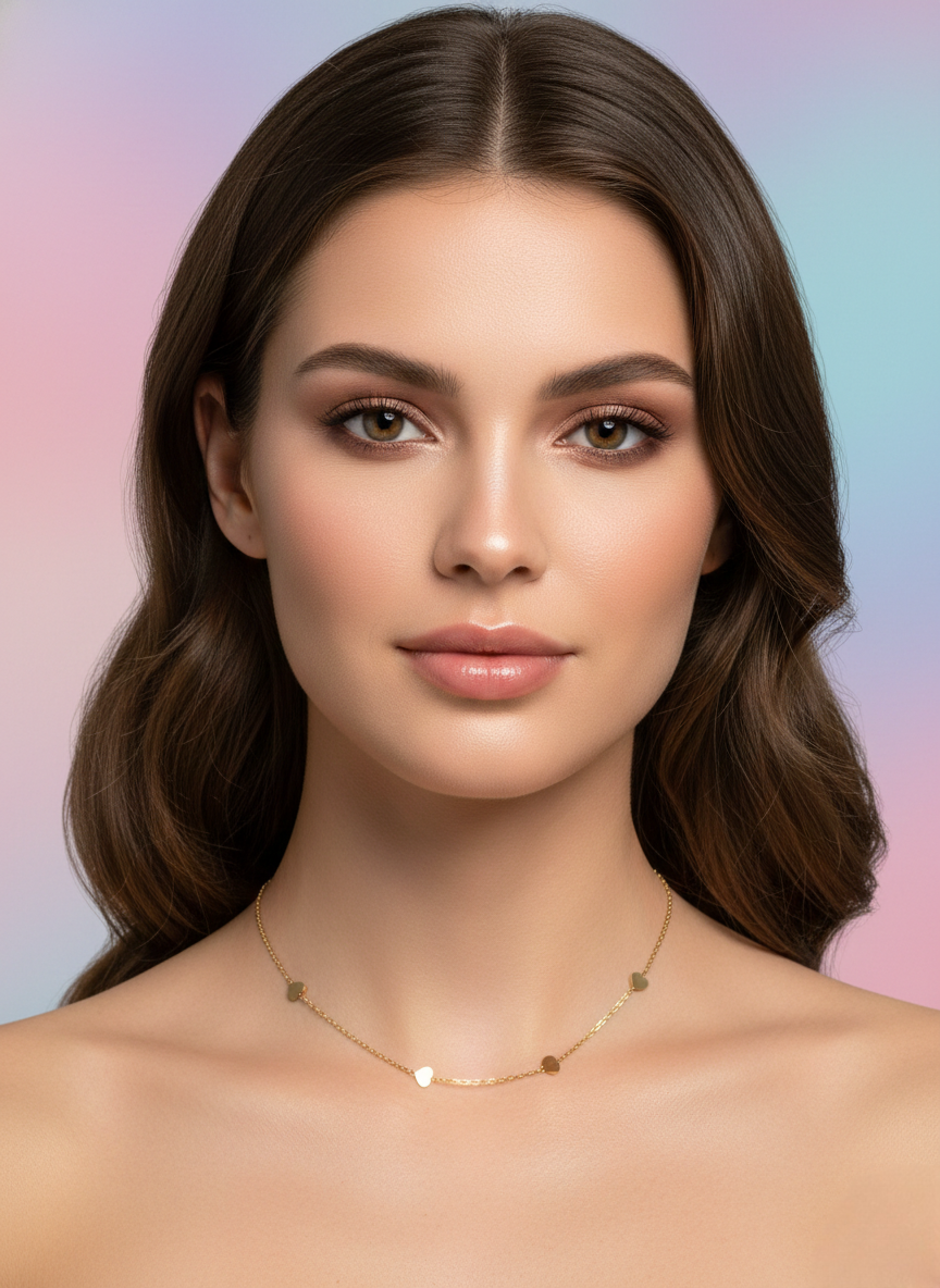 LZ-103 Serena Anti-Tarnish Mini Heart Station Necklace