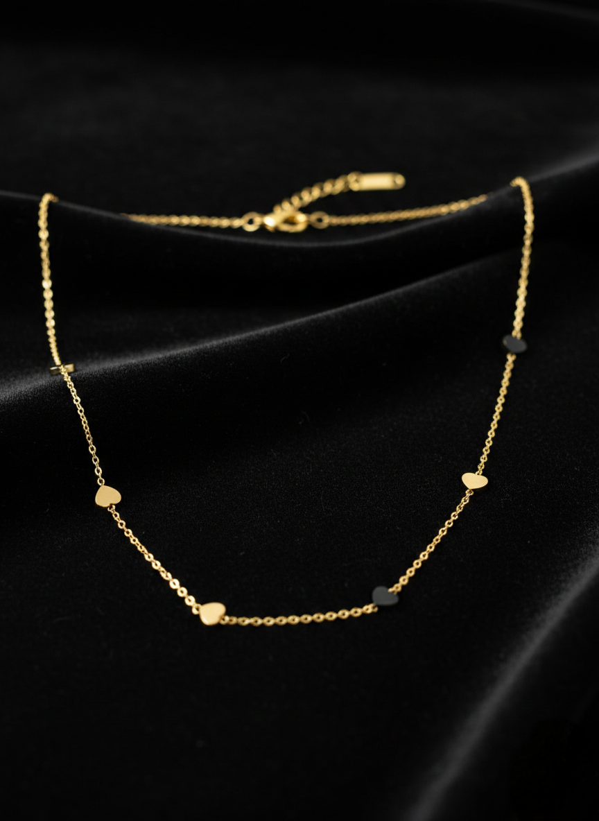 LZ-103 Serena Anti-Tarnish Mini Heart Station Necklace