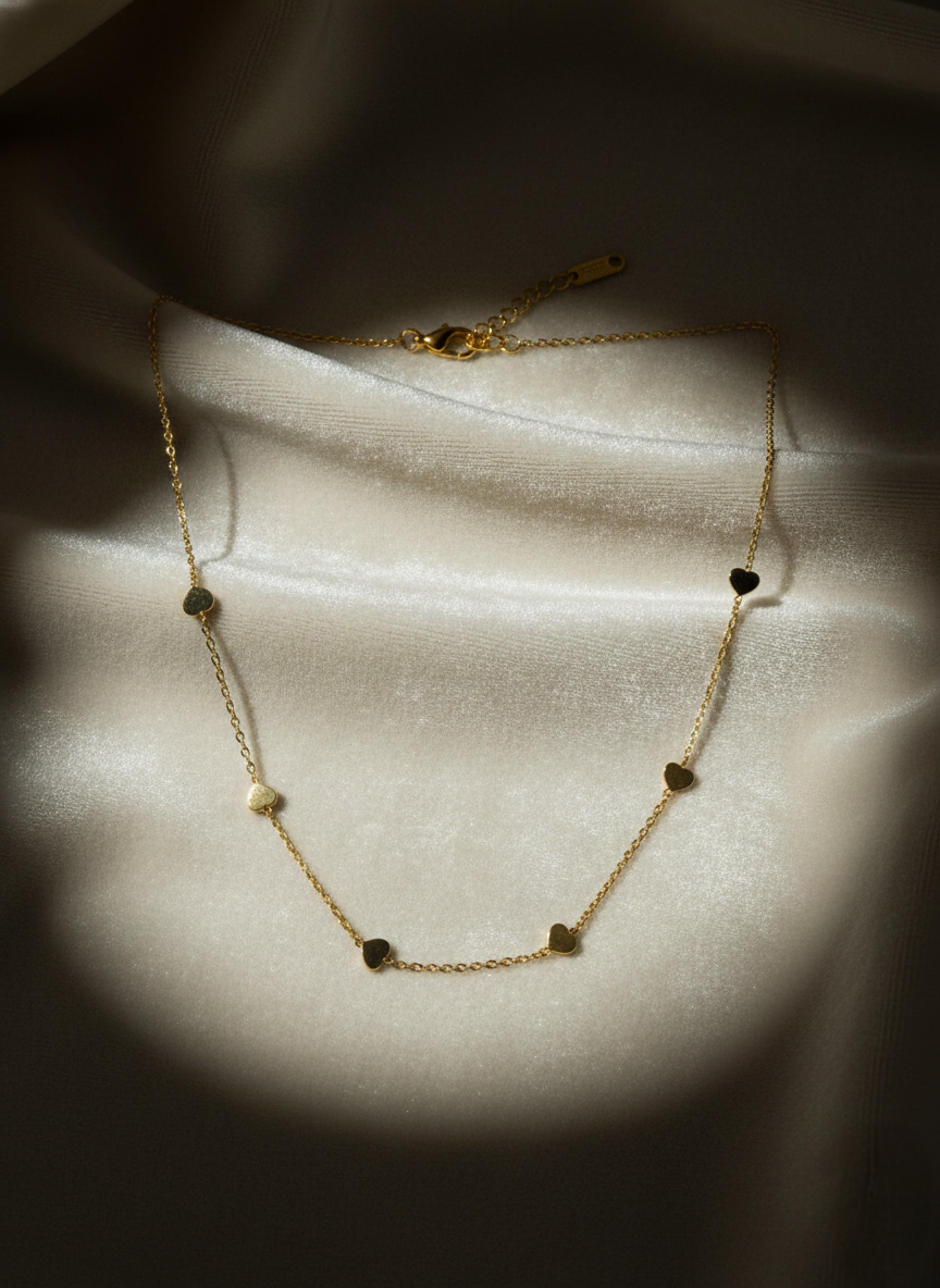 LZ-103 Serena Anti-Tarnish Mini Heart Station Necklace