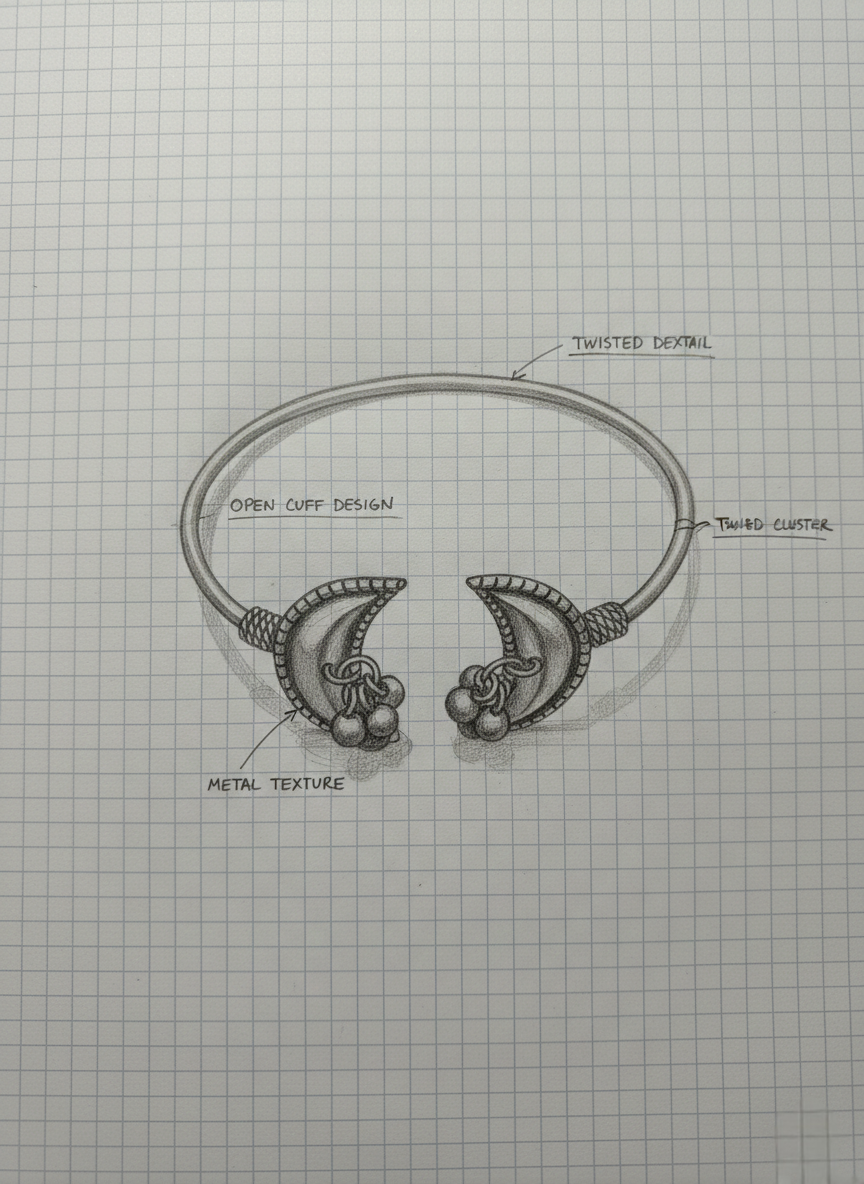 LZ-121 Vintage Moonlit Crescent – Oxidized Silver Ethnic Cuff