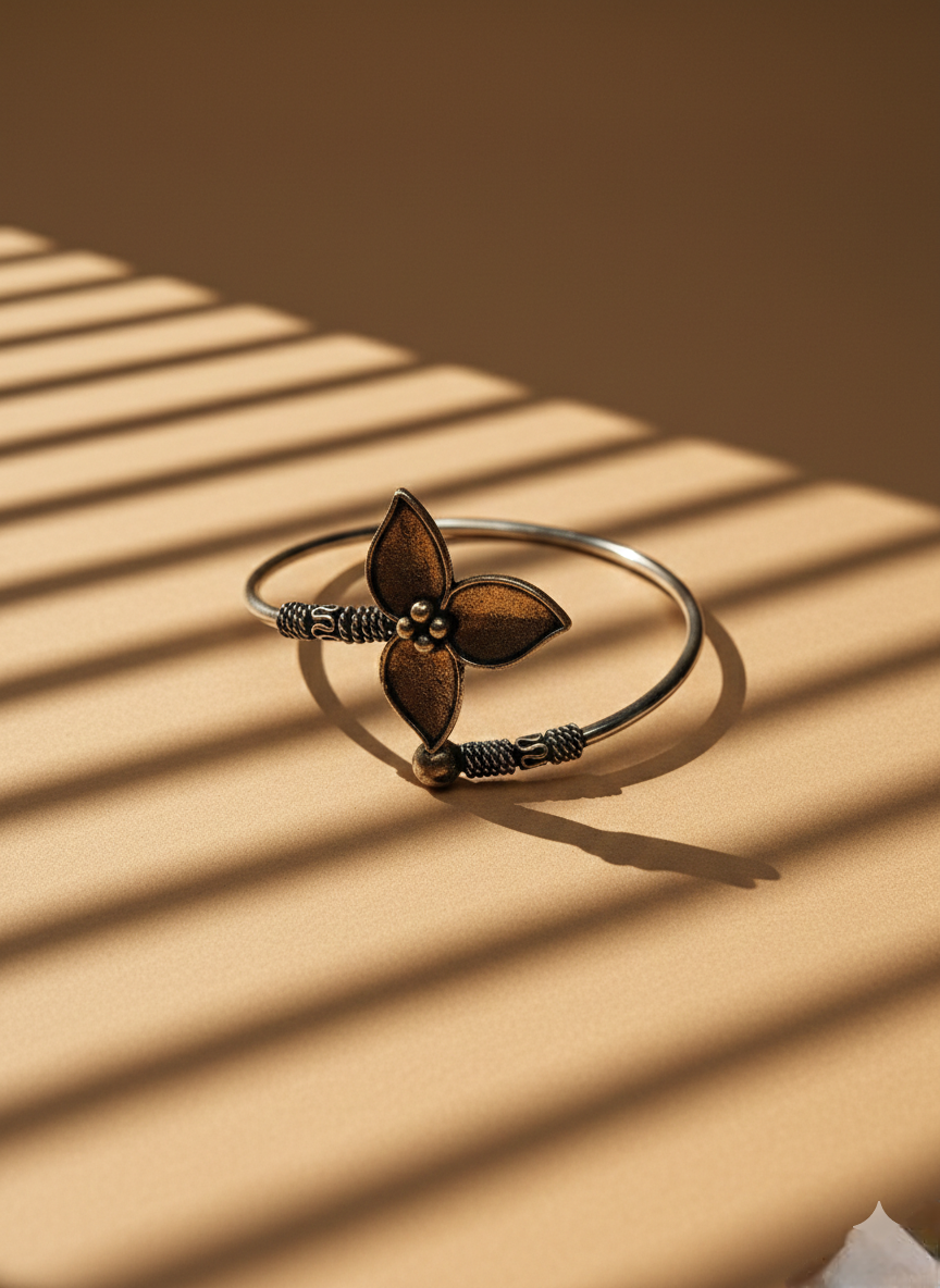 LZ-122 Gilded Petal Mixed-Metal Bangle-Antique Floral Cuff