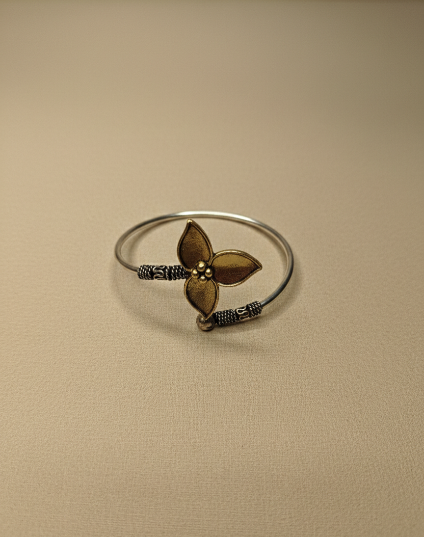 LZ-122 Gilded Petal Mixed-Metal Bangle-Antique Floral Cuff