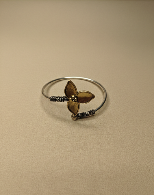 LZ-122 Gilded Petal Mixed-Metal Bangle-Antique Floral Cuff