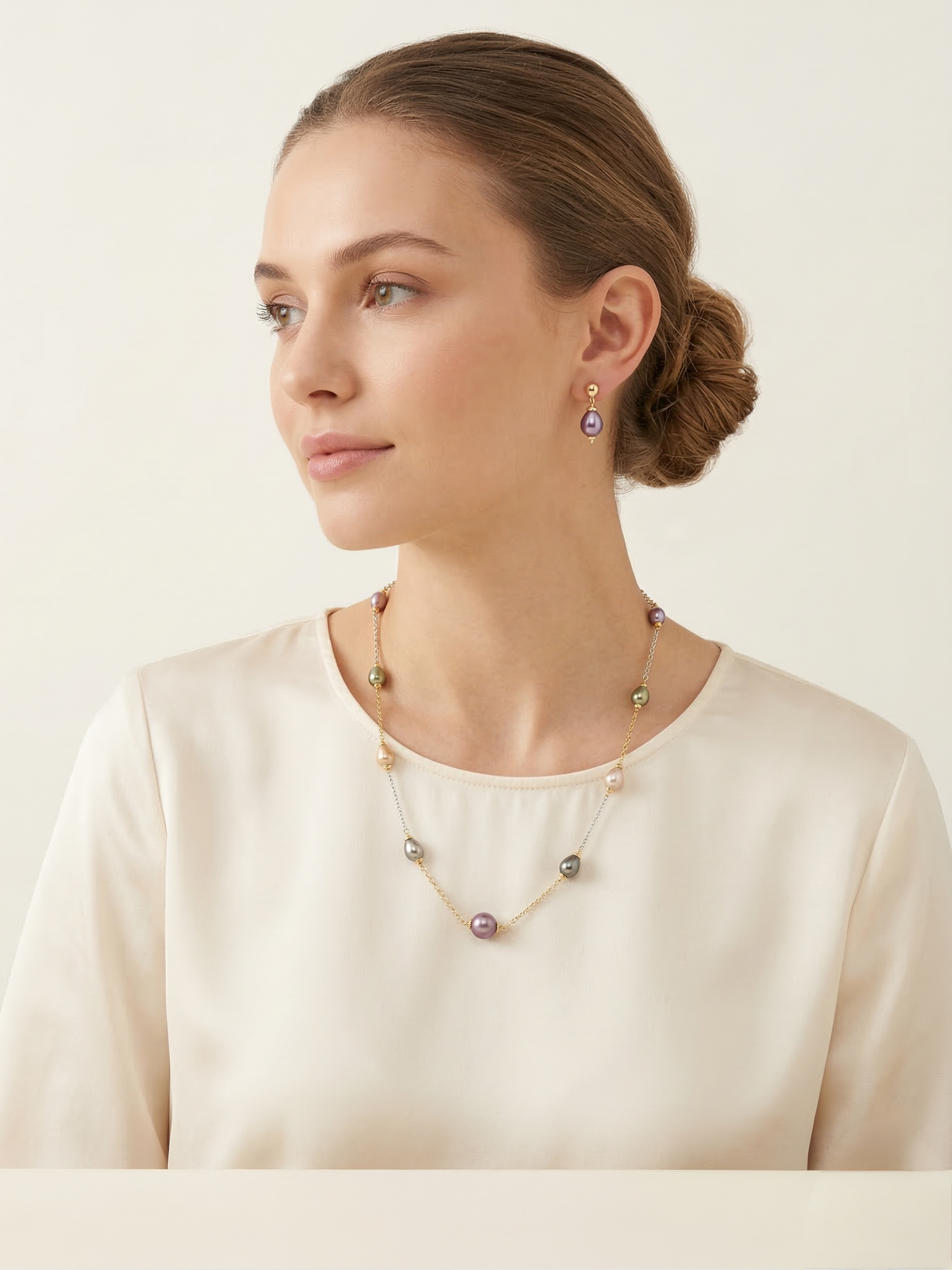 LZ-136 Multicolor Pearl Beaded Long Necklace Set