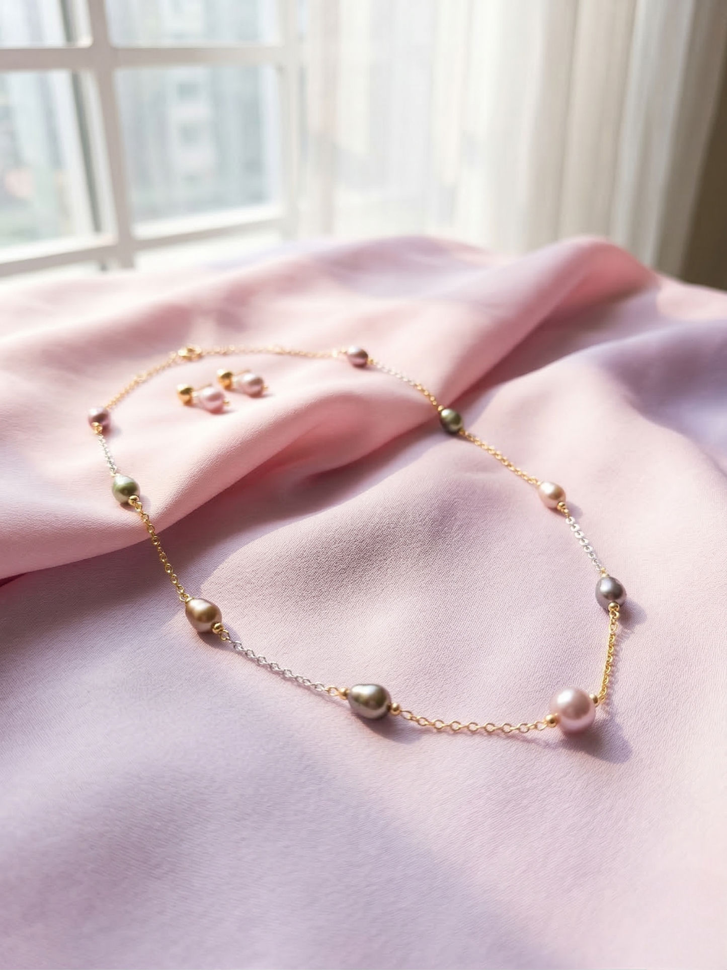 LZ-136 Multicolor Pearl Beaded Long Necklace Set