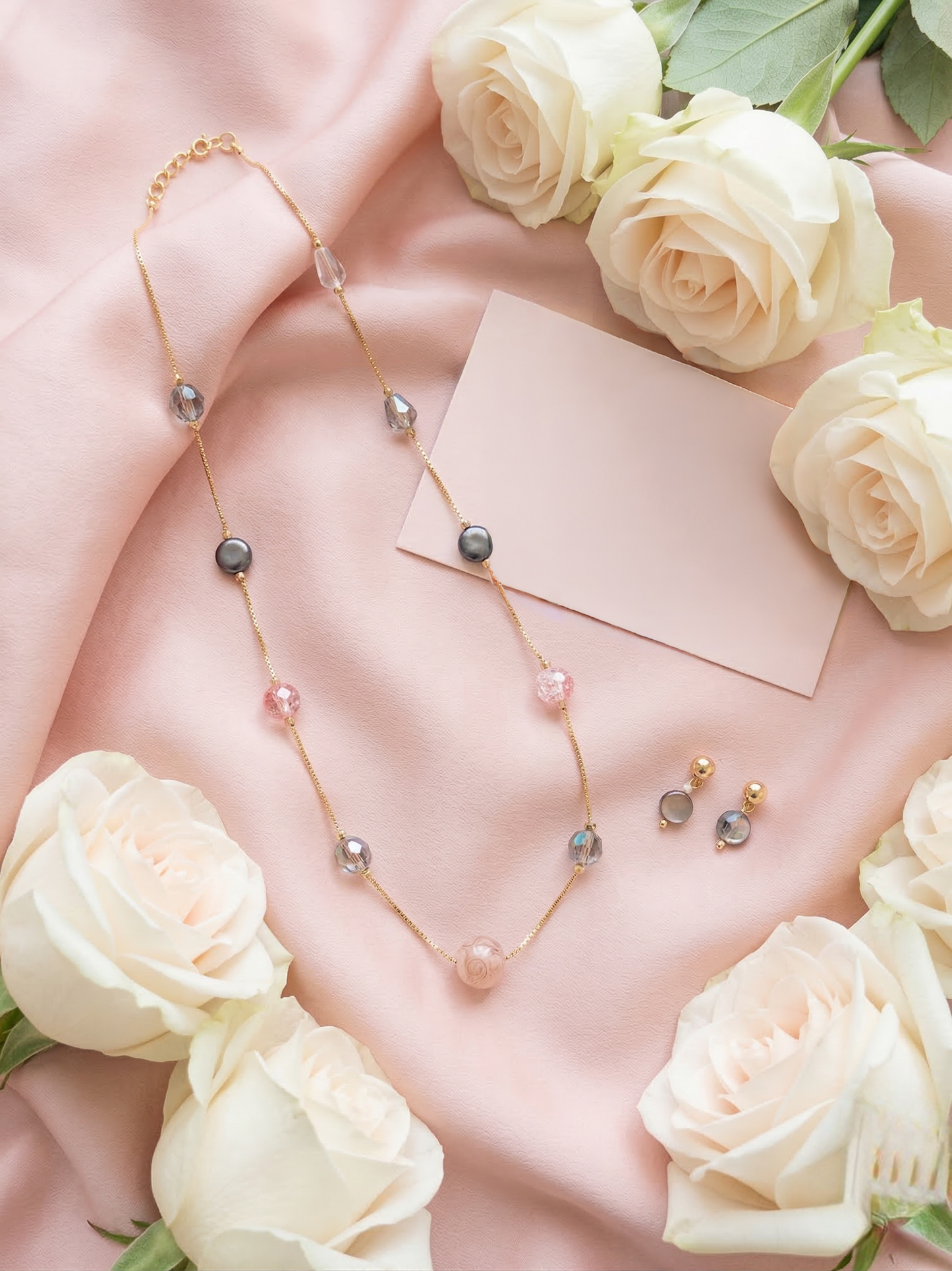 LZ-137  Elegant Crystal Beaded Necklace & Earrings Set