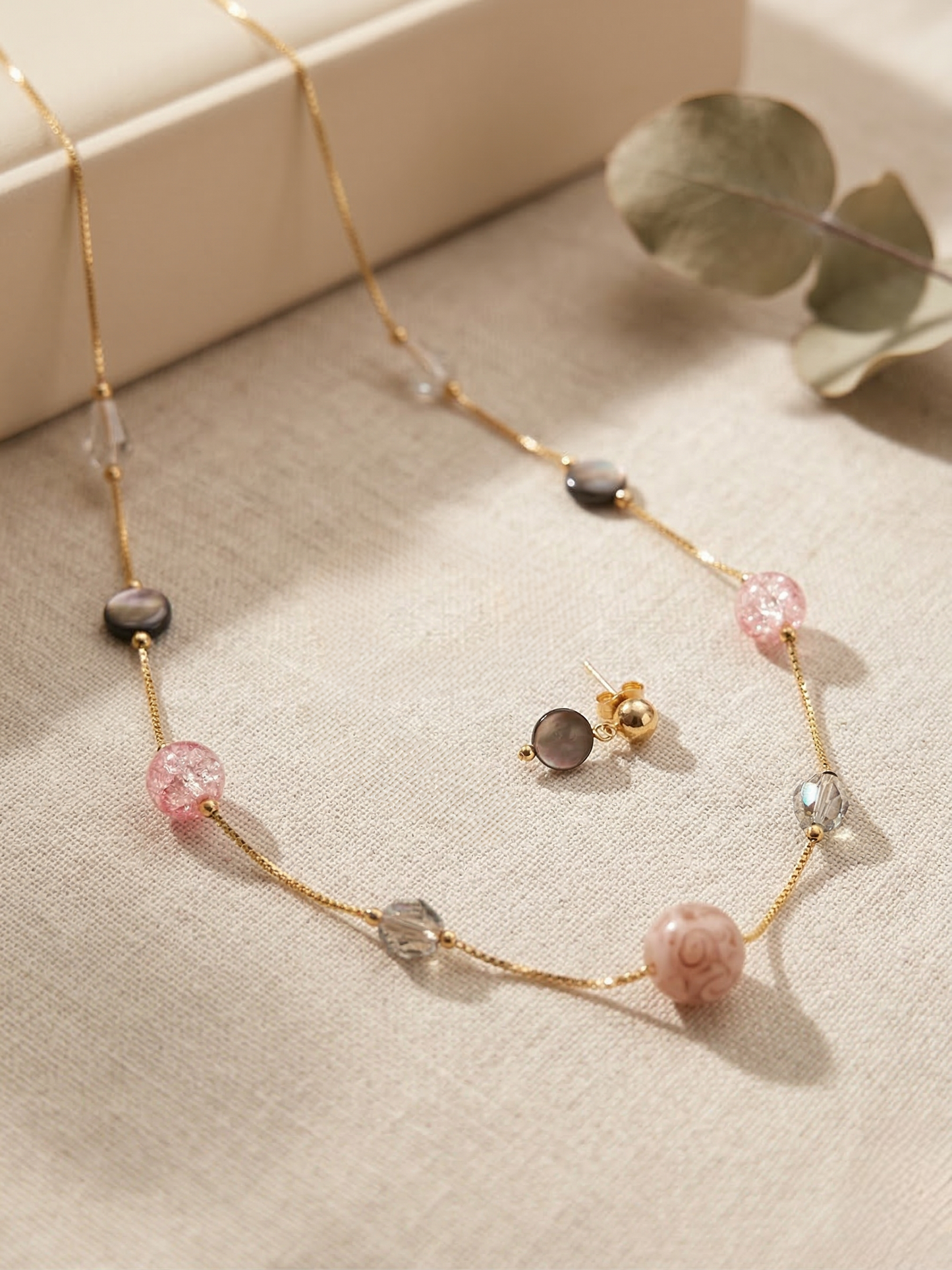 LZ-137  Elegant Crystal Beaded Necklace & Earrings Set