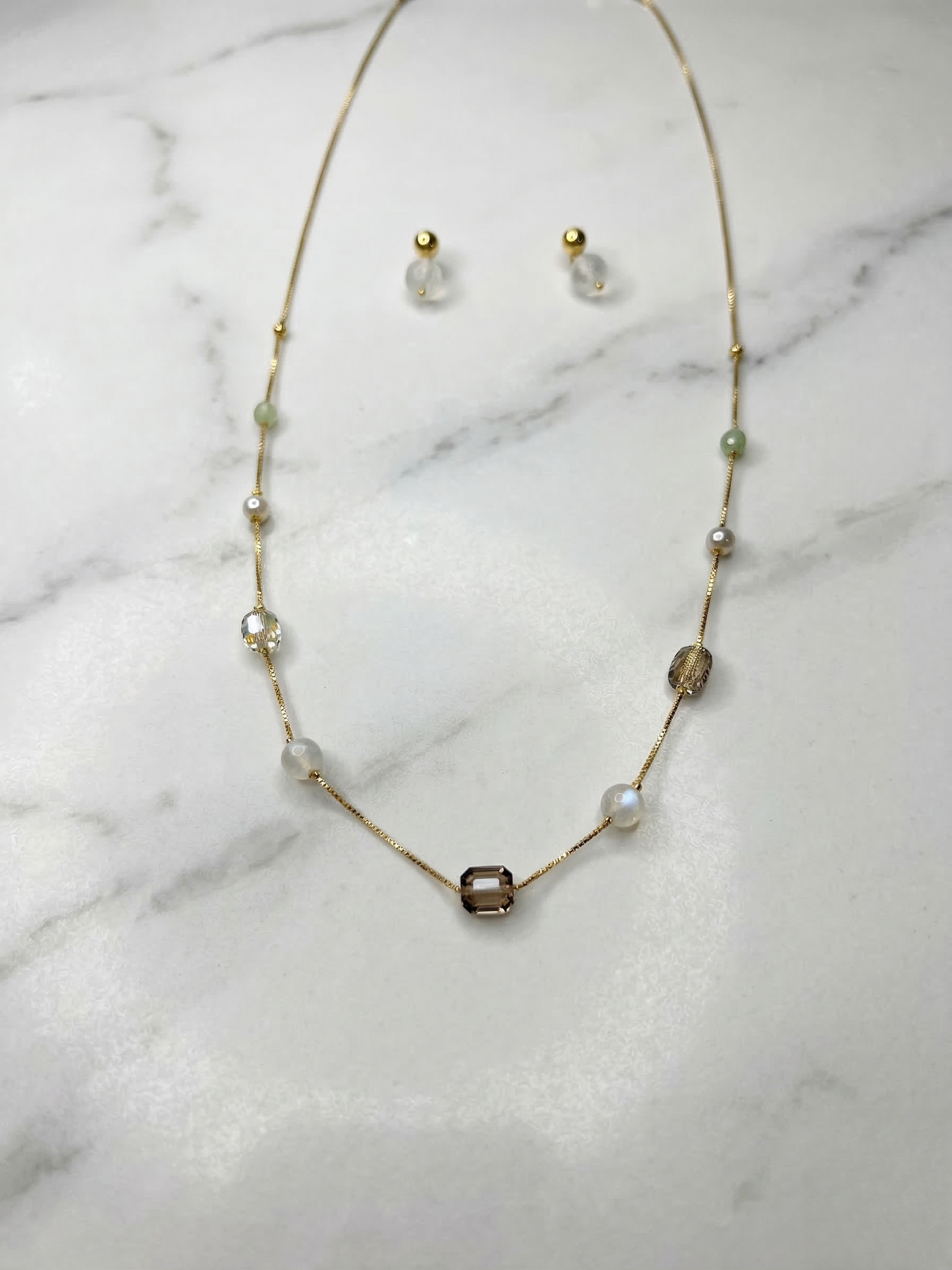 LZ-139 Elegant Crystal Beaded Necklace Set with Matching Earrings