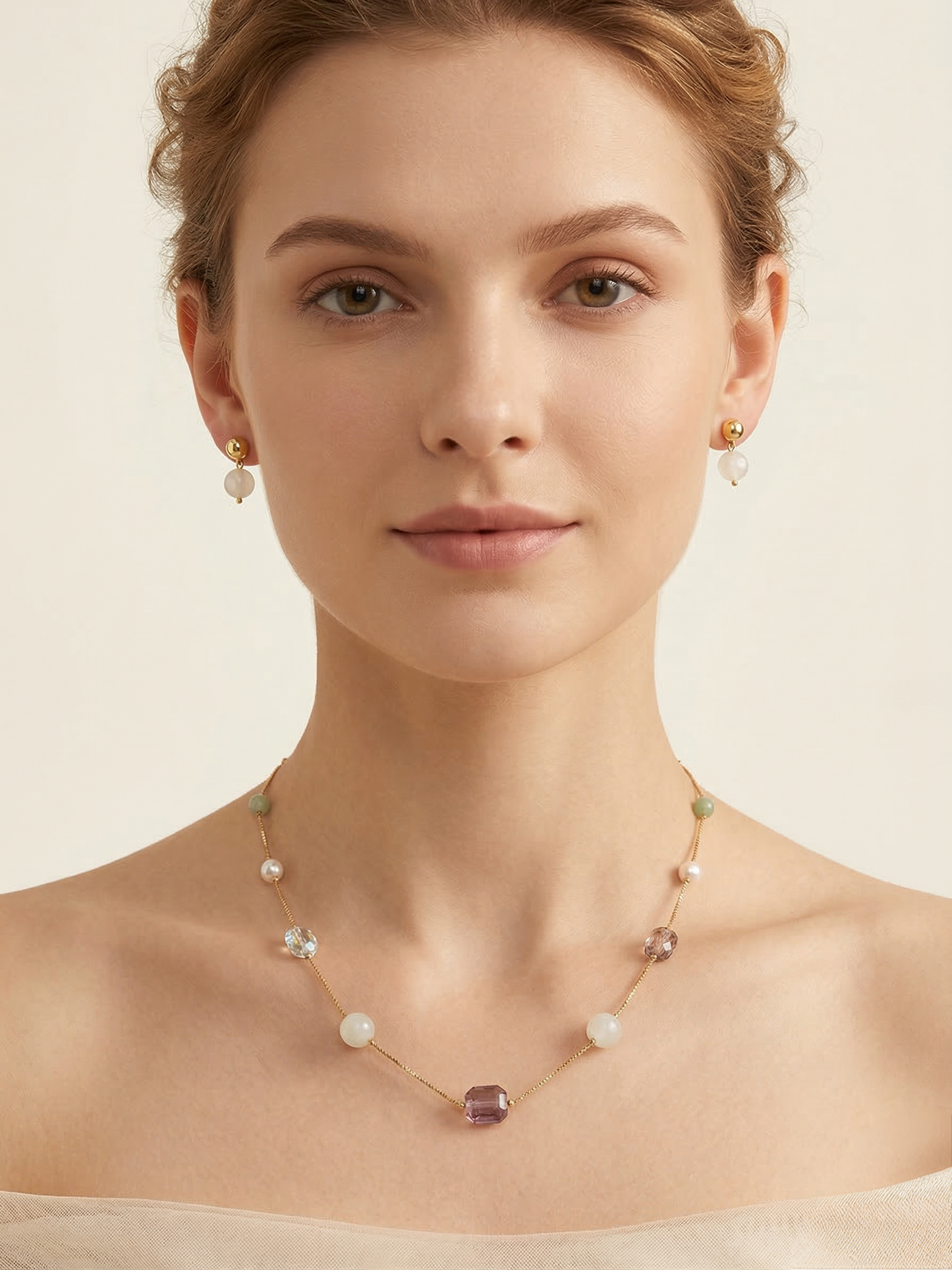 LZ-139 Elegant Crystal Beaded Necklace Set with Matching Earrings