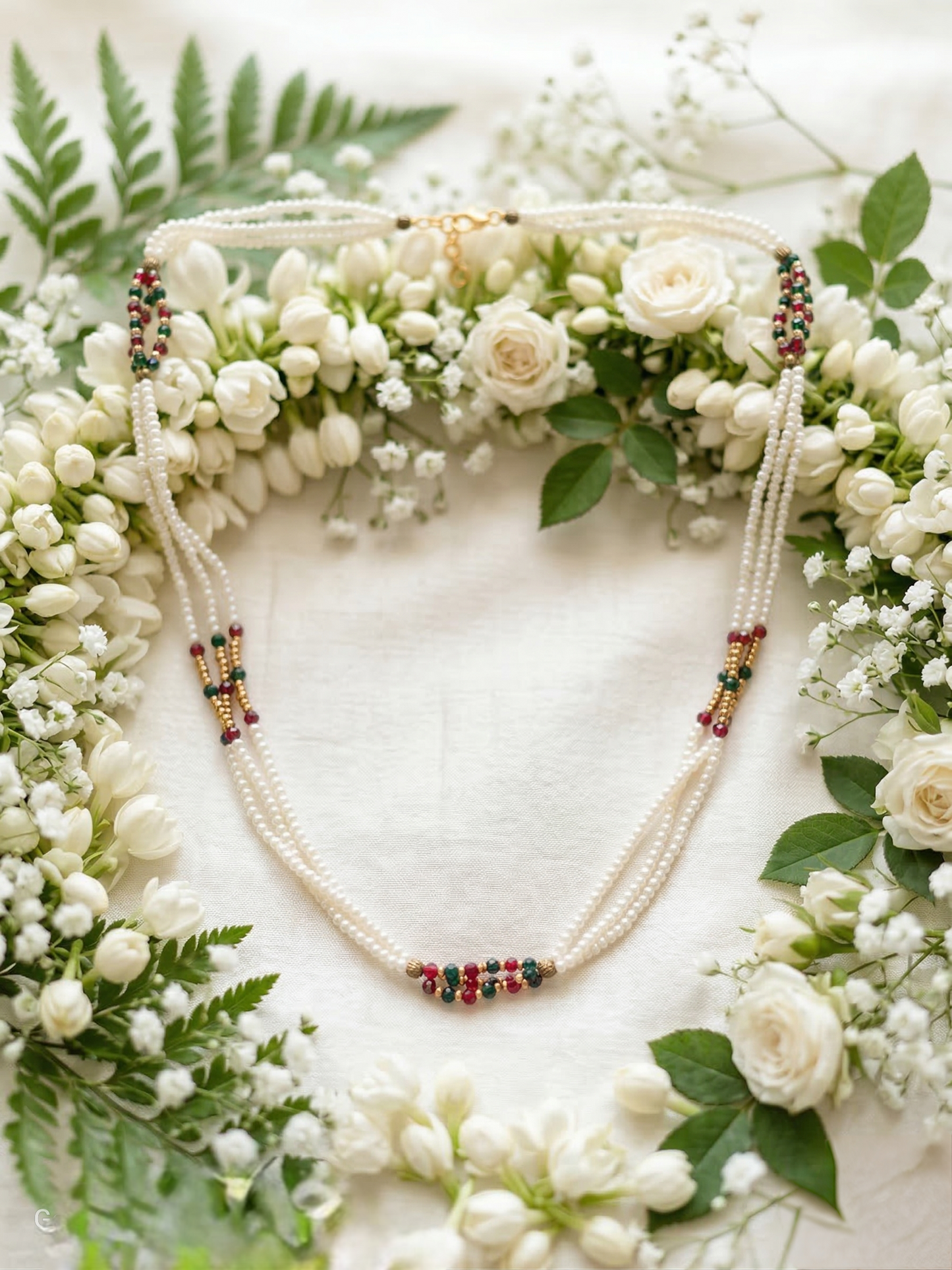 LZ-142 Elegant Multi-Strand Pearl Necklace with Multicolor Beaded Accents