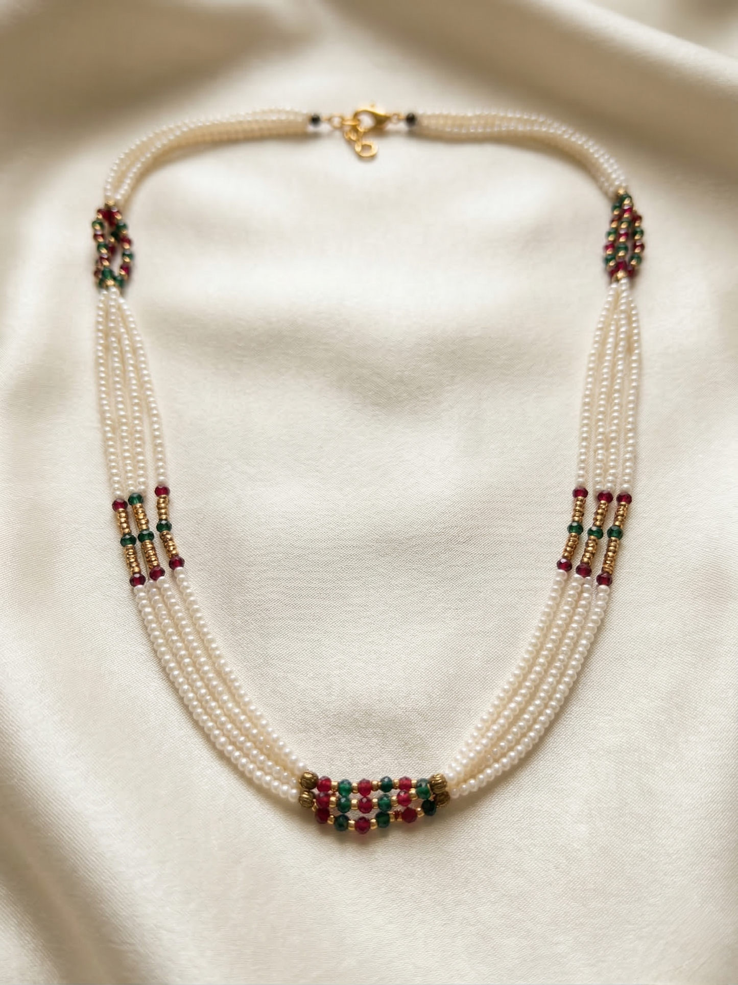 LZ-142 Elegant Multi-Strand Pearl Necklace with Multicolor Beaded Accents