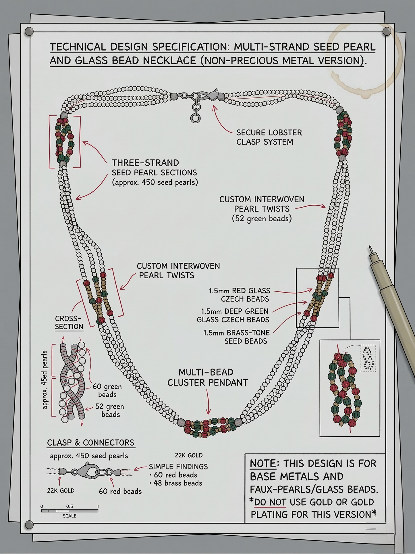 LZ-142 Elegant Multi-Strand Pearl Necklace with Multicolor Beaded Accents