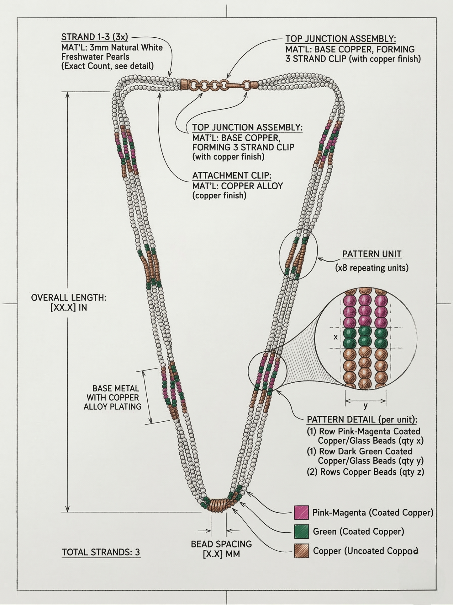 LZ-143 Elegant Triple-Layer Pearl Beaded Necklace with Multicolor Accents
