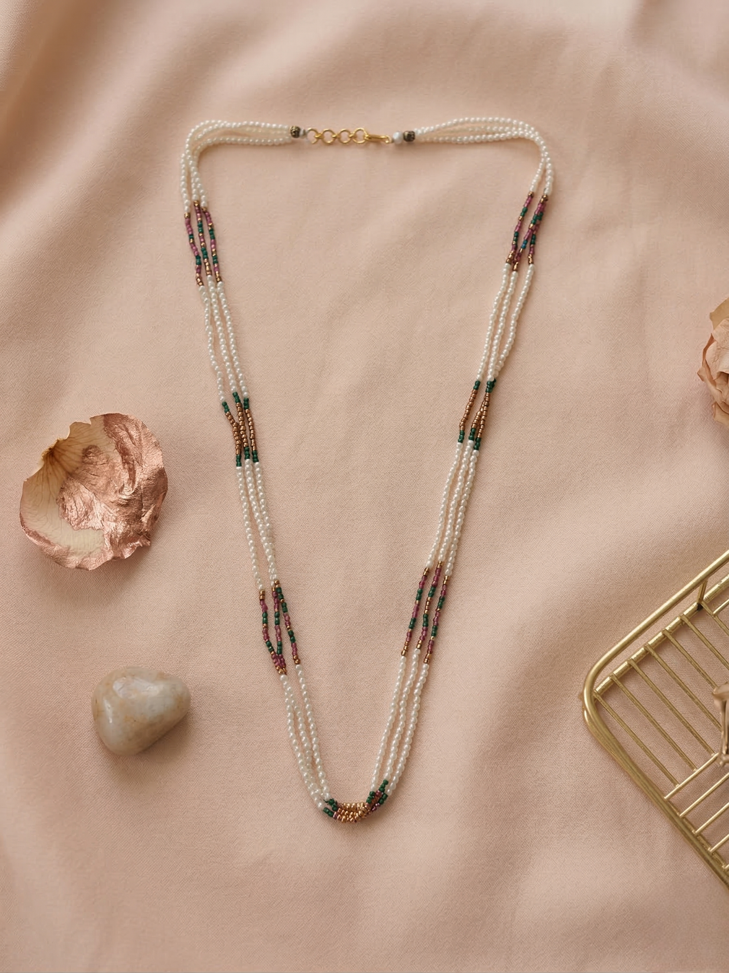 LZ-143 Elegant Triple-Layer Pearl Beaded Necklace with Multicolor Accents