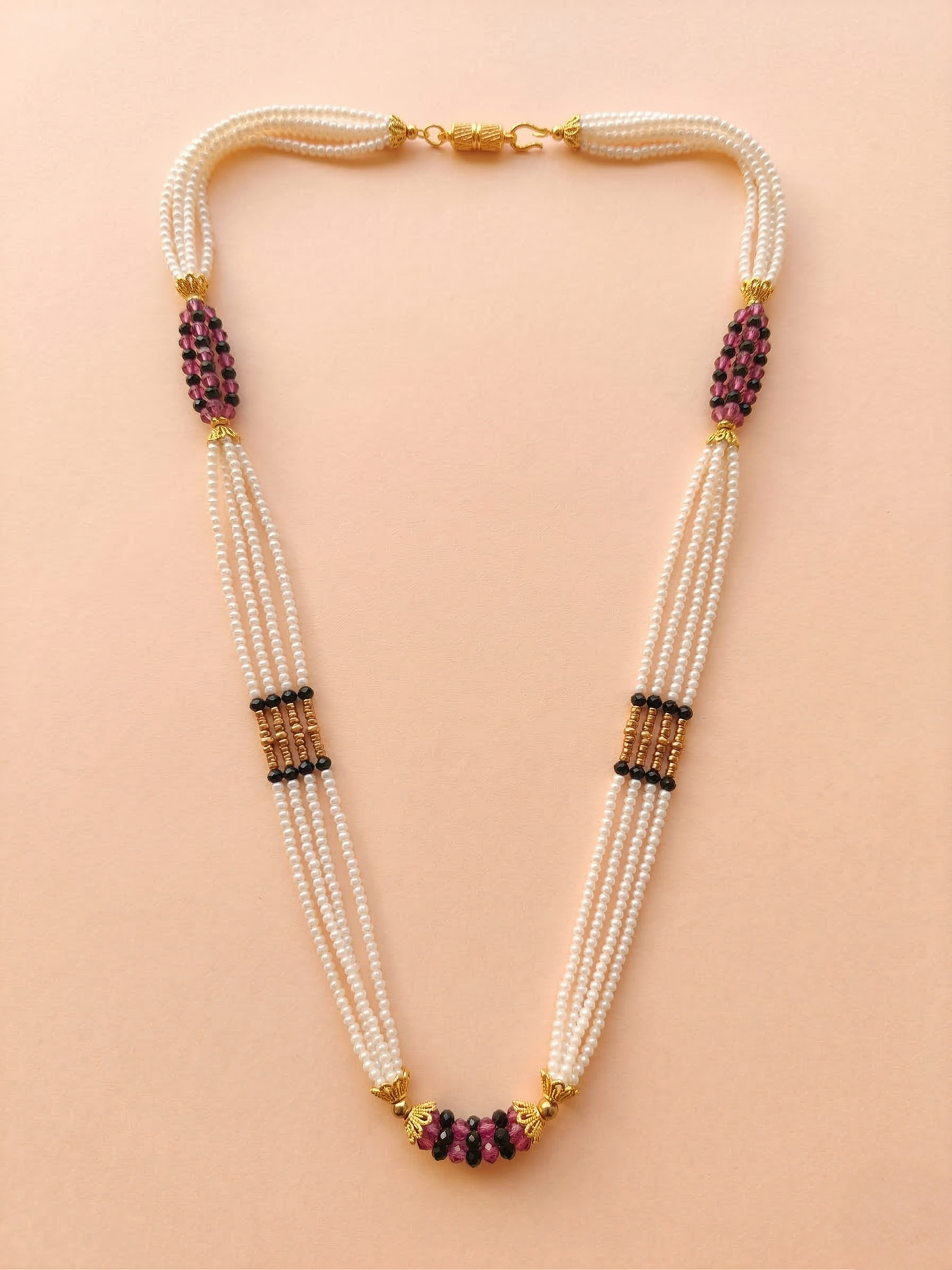 LZ-144 Elegant Pearl & Ruby-Tone Triple Layer Necklace