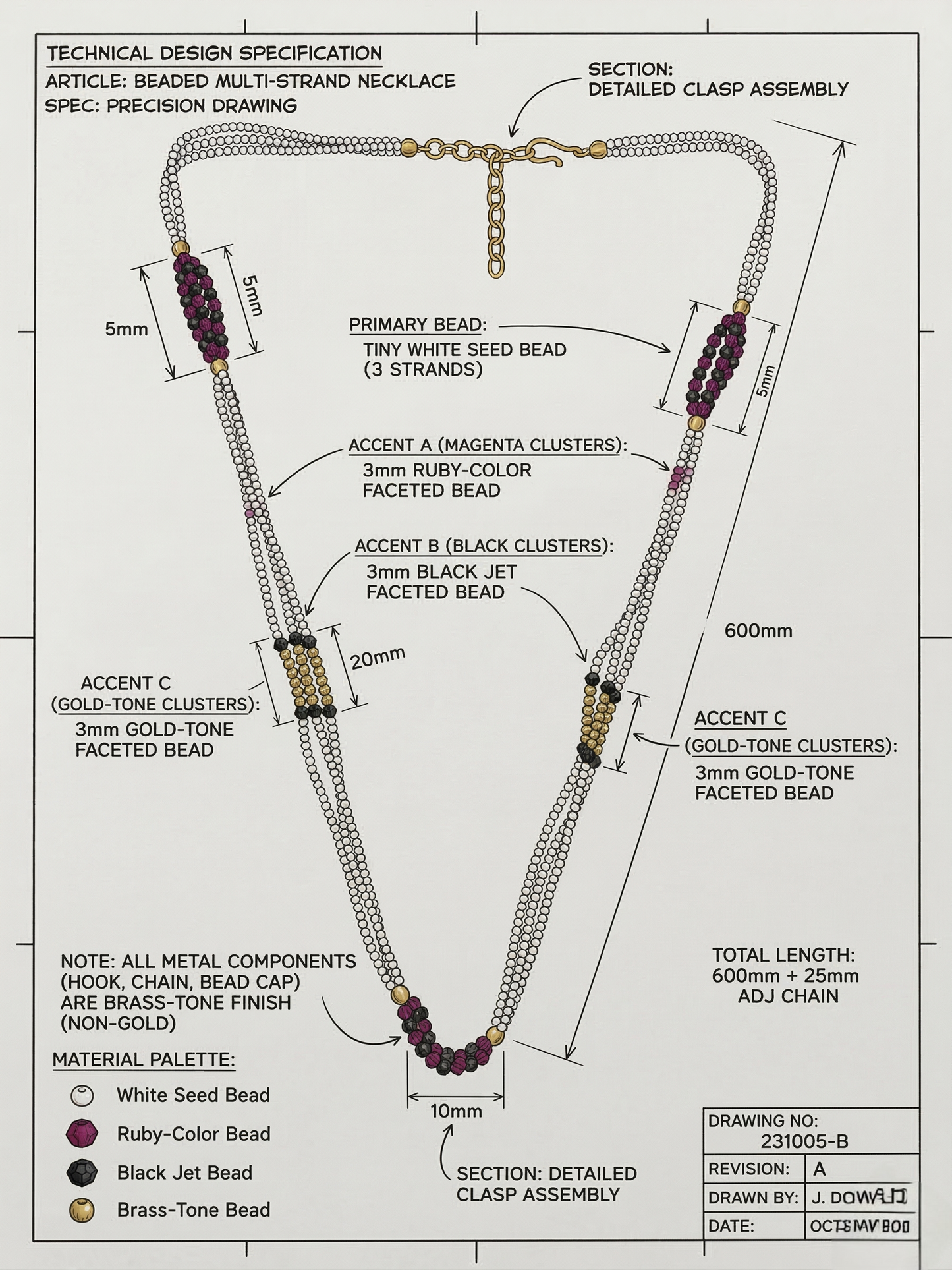 LZ-144 Elegant Pearl & Ruby-Tone Triple Layer Necklace