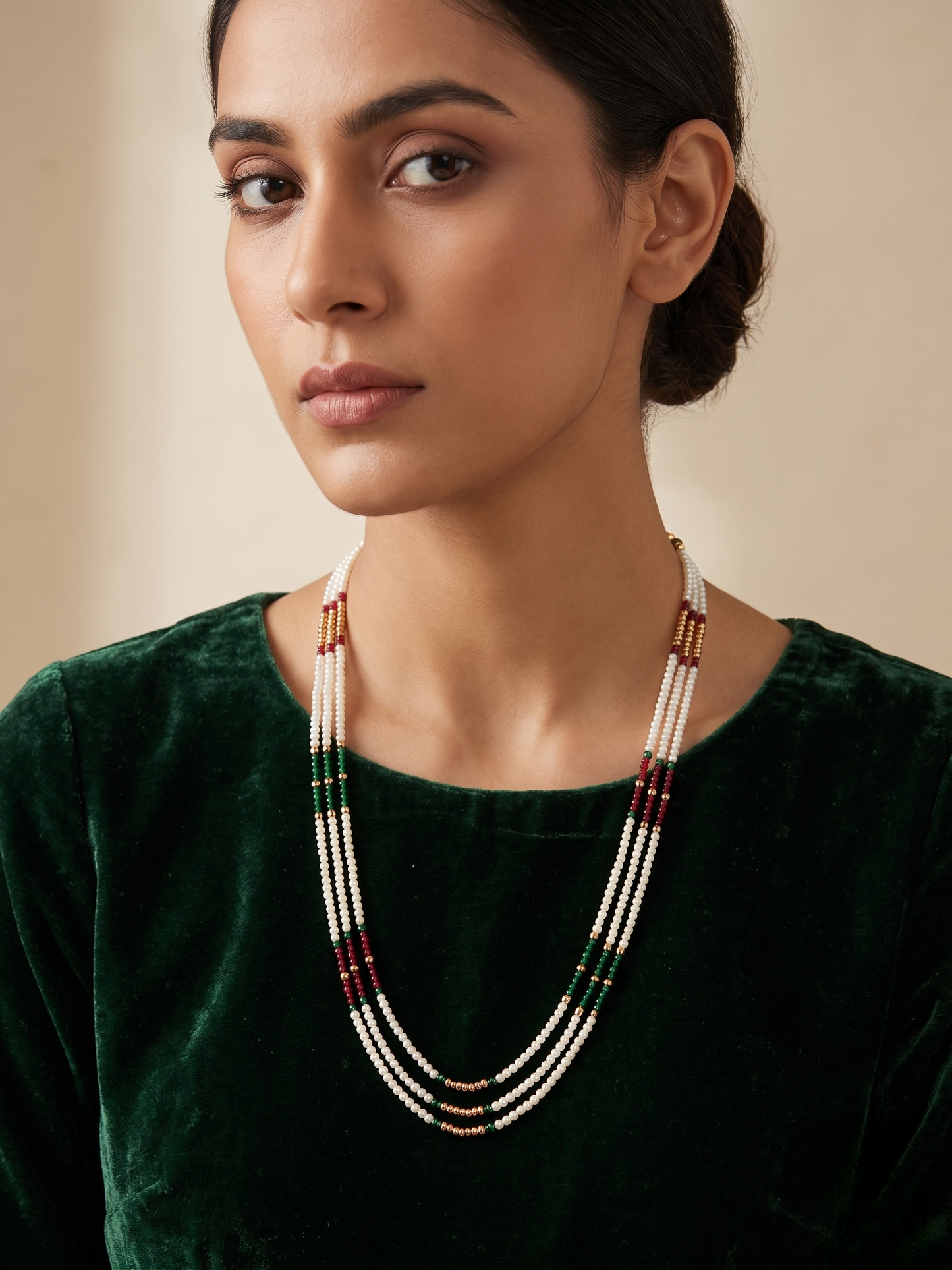 LZ-145 Elegant Multicolor Pearl Beaded Necklace – Traditional Long Necklace