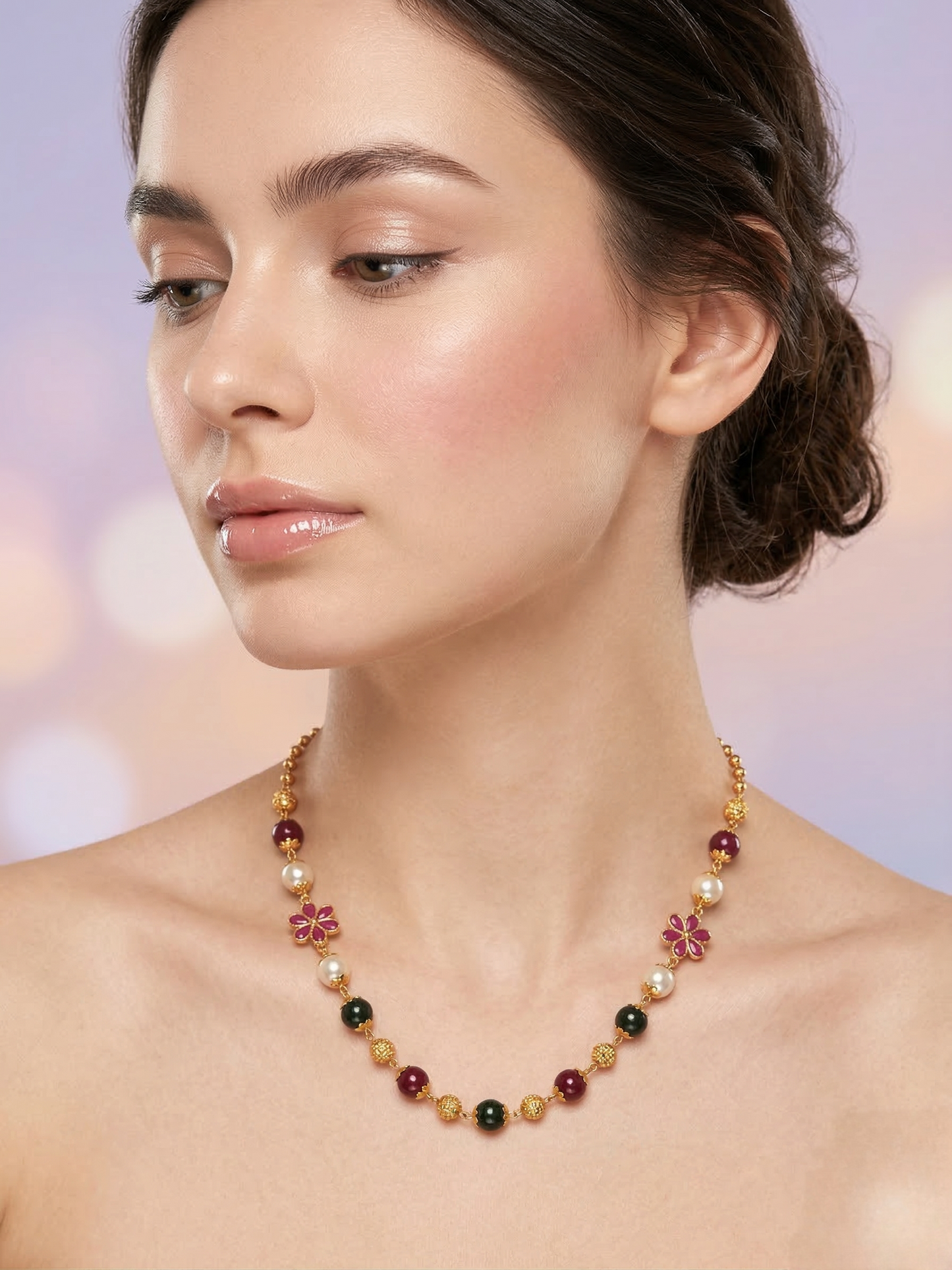 LZ-147 Elegant Multicolor Beaded Floral Necklace